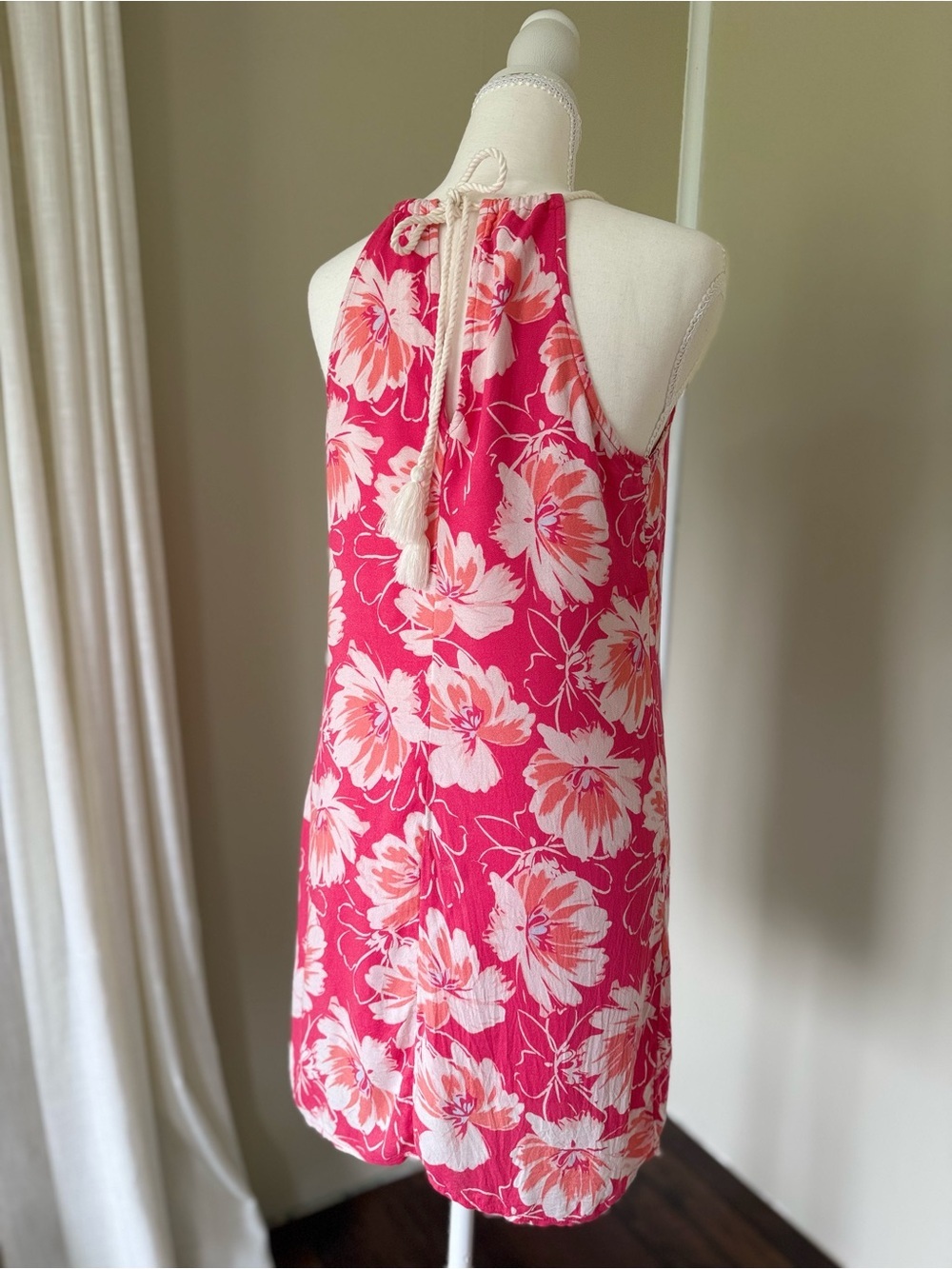Vintage Hollister Mini Dress Y2K Pink Floral Mini Dress Coral Accents Halter Tie - Picture 5 of 9